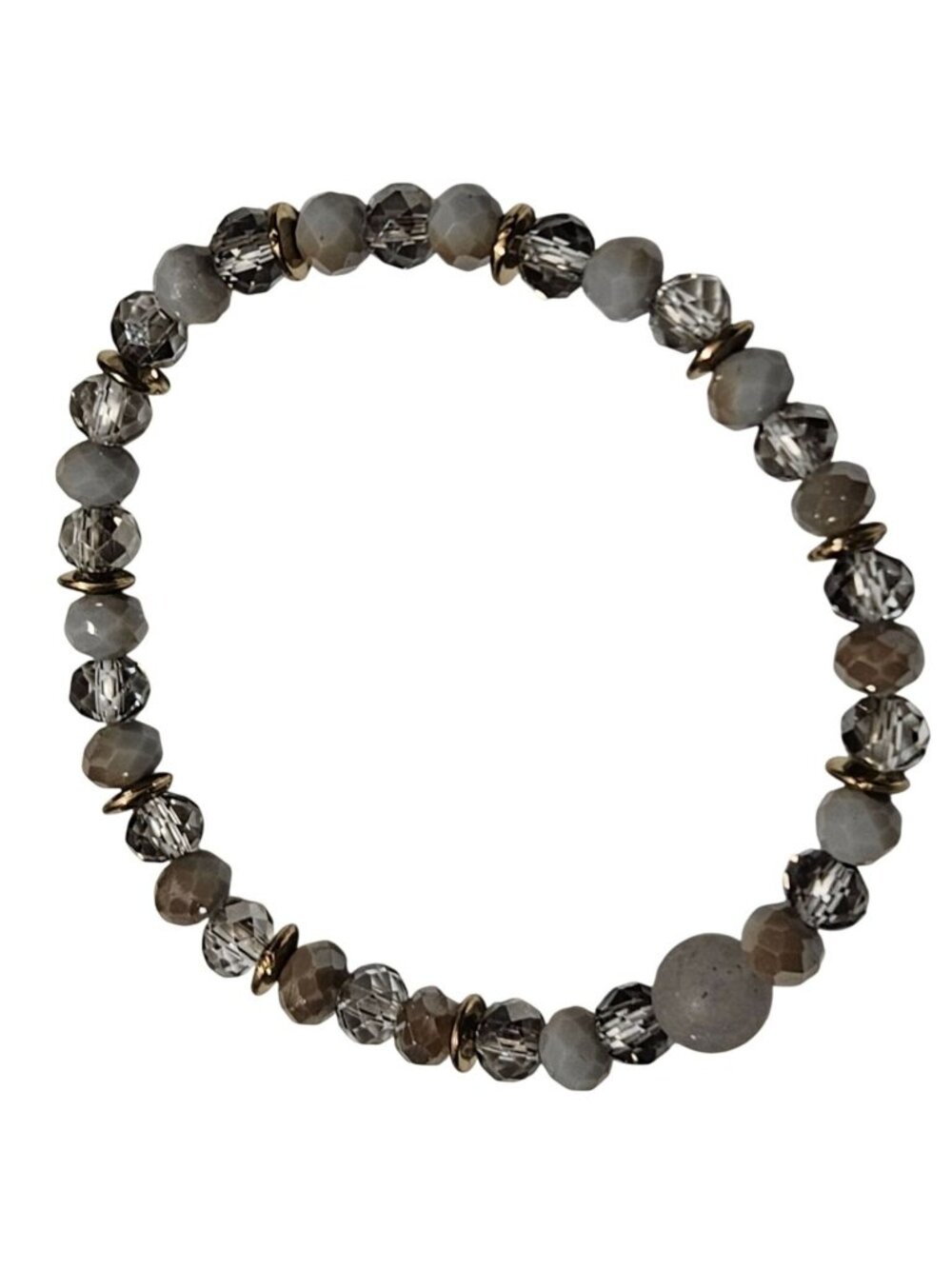 Elegant Beaded Bracelet Faceted Gray Clear Beads Stretch Minimalist Jewelry